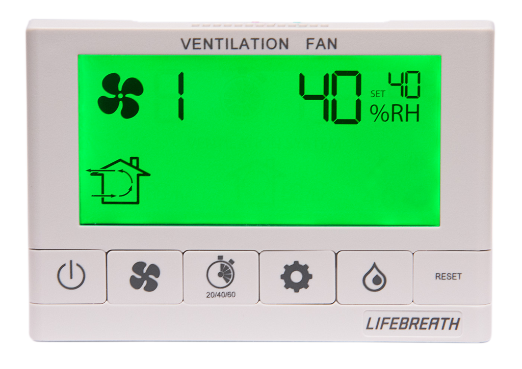Lifebreath Digital Wall Control 99-DXPL02 for connecting with a Lifebreath HRV air exchanger and wired or wireless auxiliary controls.
