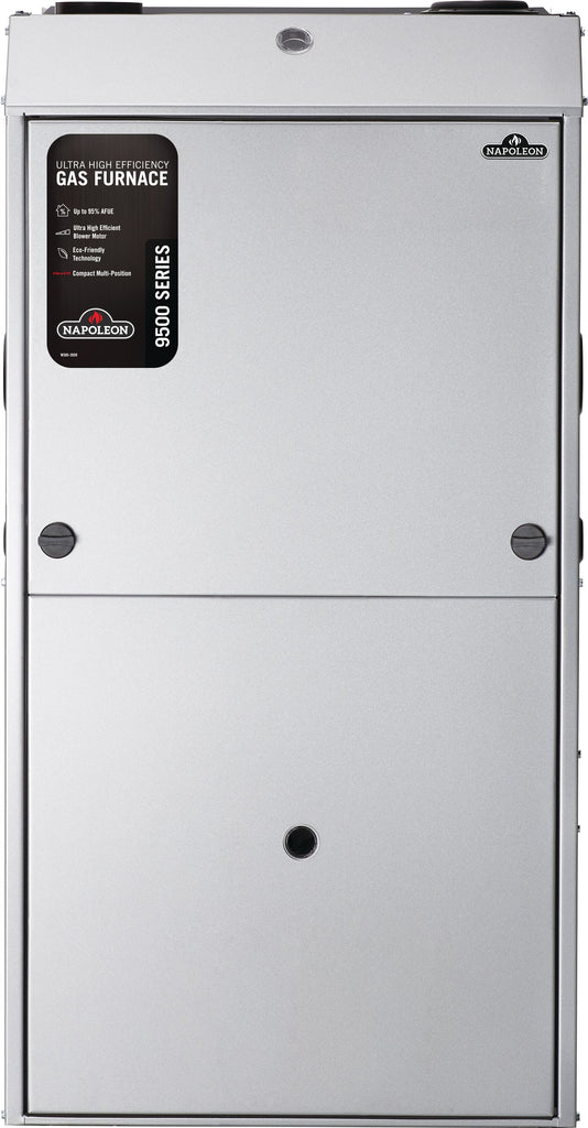 Front view of a 9500 series Napoleon furnace, a high efficiency propane or gas furnace. Single stage furnace built in Canada