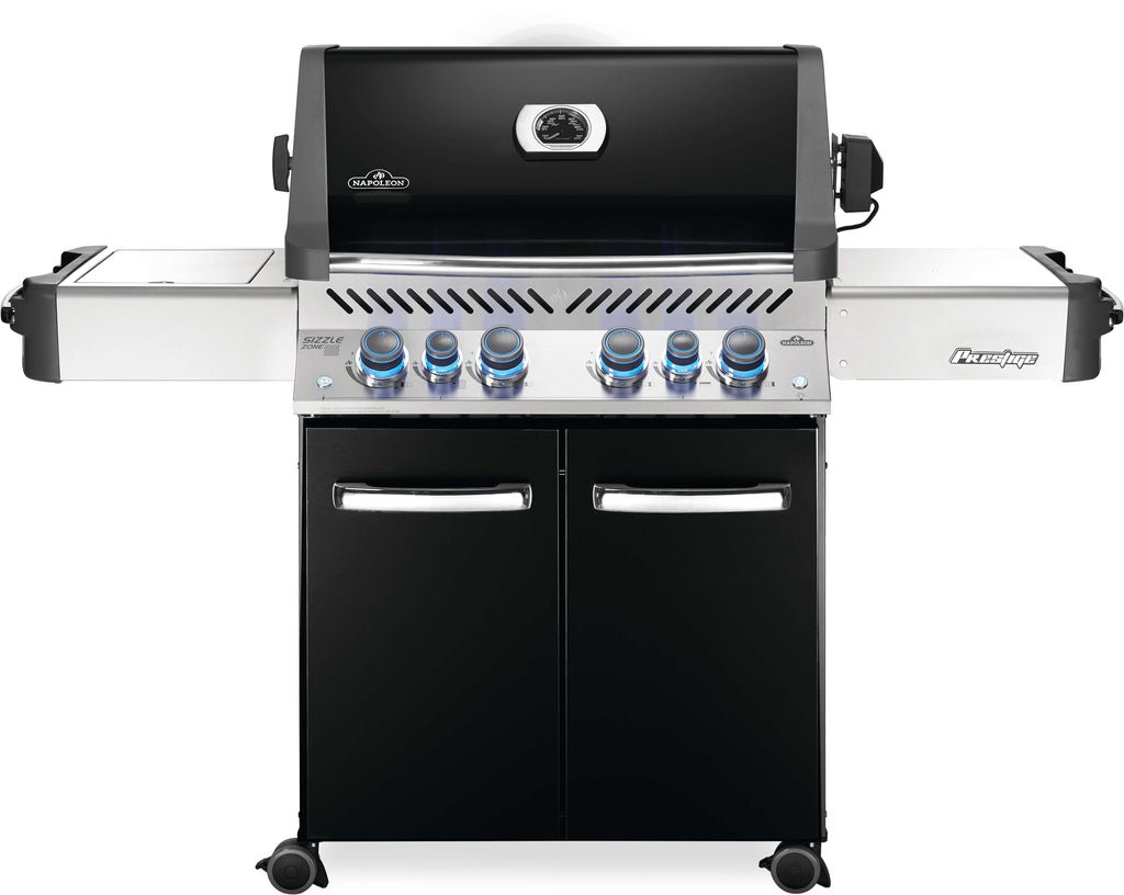front view of the black variant of the prestige 500 RSIB gas grills.