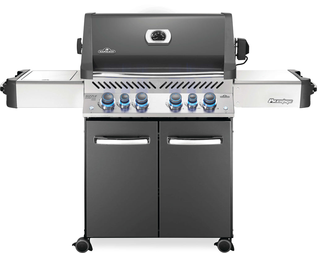 front view of the Charcoal grey variant of the prestige 500 RSIB gas grills.