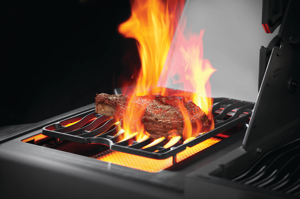 Napoleon prestige 500 RSIB barbecues come with built-in sizzle zone searing plates - high temperature infrared UV searing to lock in flavours.