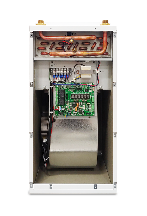 Front internals view of a iFlow iFLH-14000W hydronic air handler