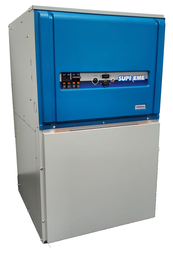 Front view of a Dettson Supreme Advantage electric furnace, a two-stage ECM equipped forced air electric furnace