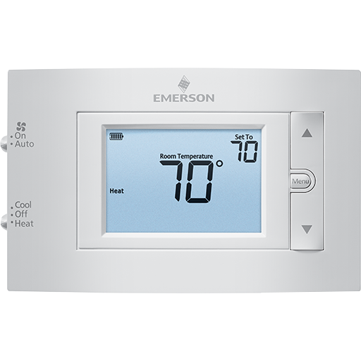 Emerson 80 Series Non-programmable Digital Thermostat for your central home heating or air conditioner system. Easily control the temperature of your home or room with a single setpoint temperature with these thermostats.. Proudly offered by BPH Sales across Canada. Contact BPH Sales for all your home HVAC, hot water, or IAQ (indoor air quality) solutions across Canada.