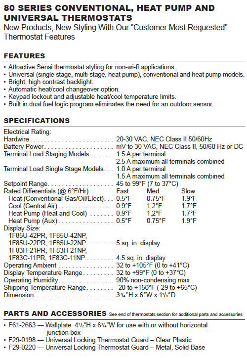 Features & specifications for the Emerson 80 Series thermostats offered by BPH Sales across Canada.
