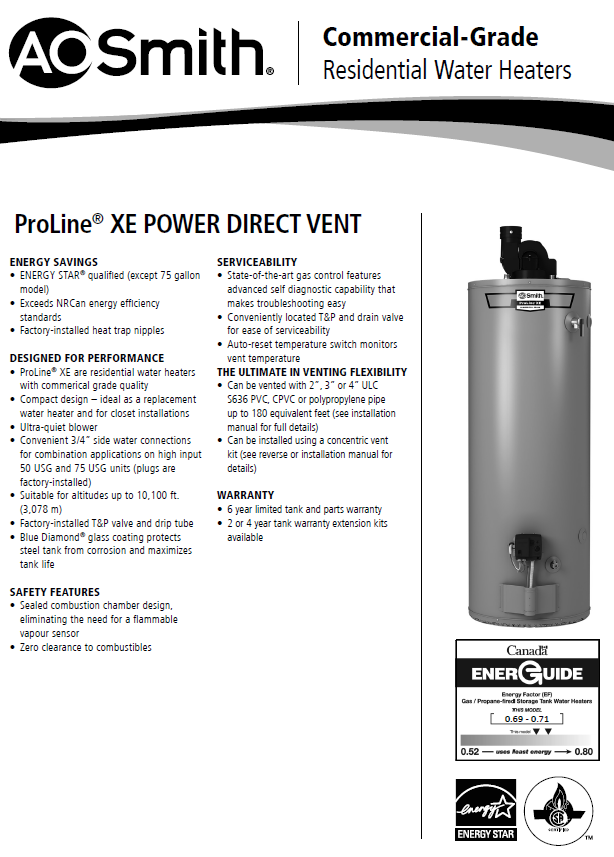 Direct Vent Ao Proline Water Heater John Wood Tank Water Heather