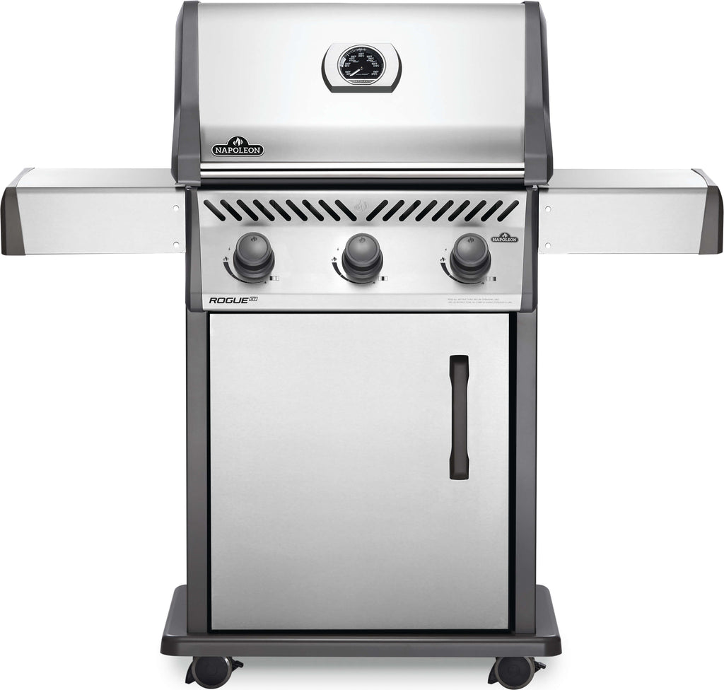 Front closed view of the rogue XT stainless steel 425 gas or propane grill. High quality grill at a budget friendly price.