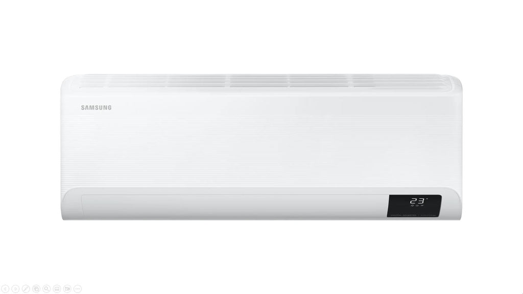 front view of a samsung quantum 2.0 ductless heat pump indoor unit