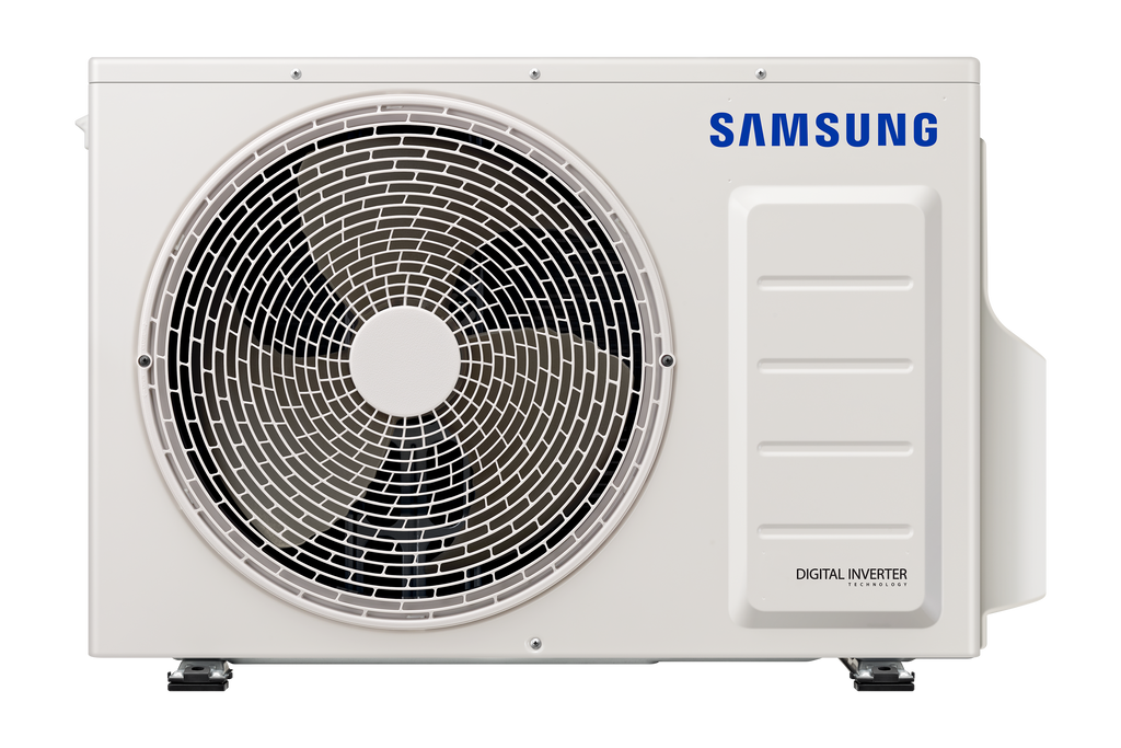 front view of a samsung quantum 2.0 ductless heat pump outdoor unit
