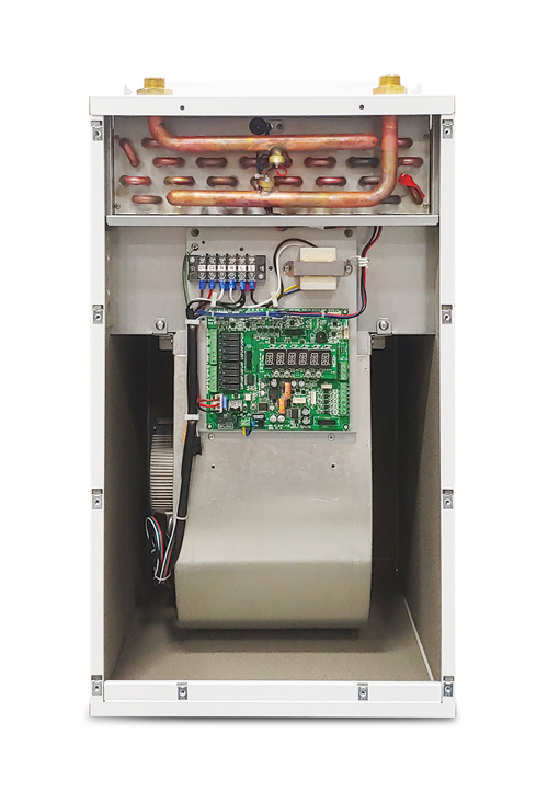 Front internals view of a iFlow iFLH-16000W hydronic air handler