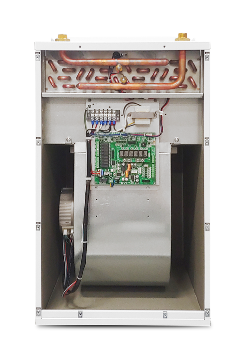 Front internals view of a iFlow iFLH-18000W hydronic air handler